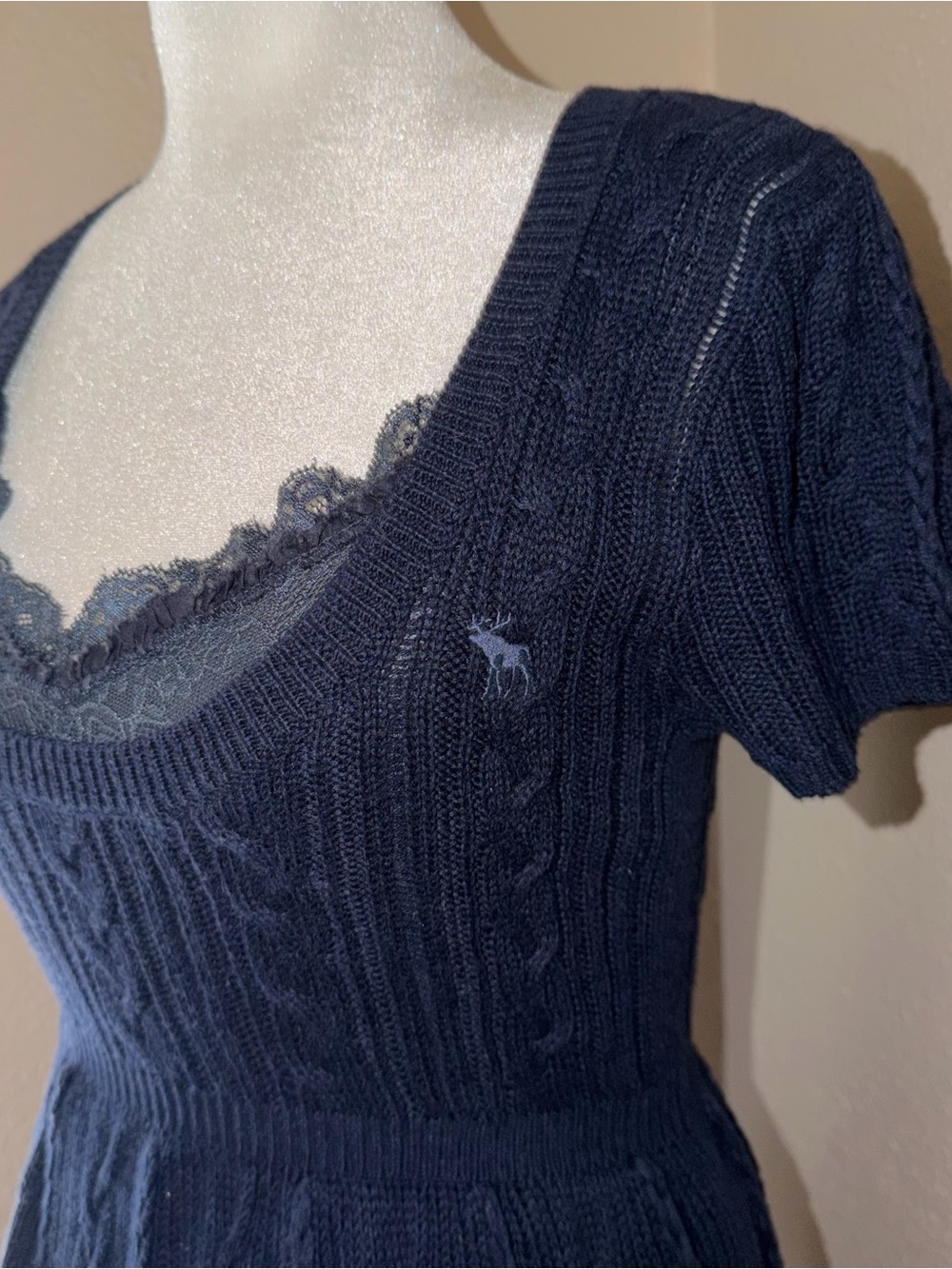 Vintage Y2K Abercrombie & Fitch 2000s Knit Babydoll Sweater Top - Picture 2 of 6